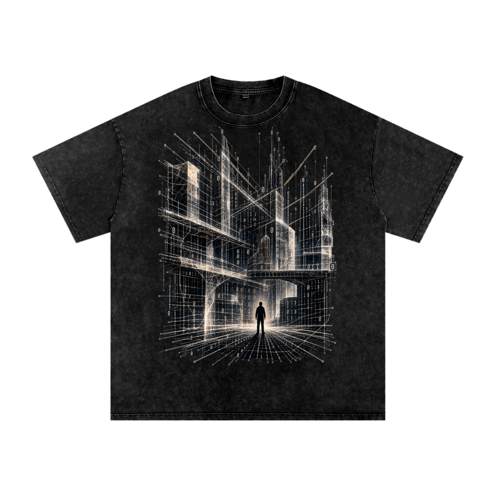 Infinite Scaffolding luxury oversized washed cotton T-shirt from the When Machines Dream collection by GlitchMeme