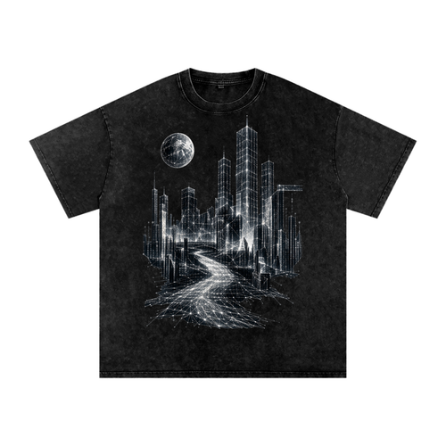 Cities of Pattern luxury oversized washed cotton T-shirt from the When Machines Dream collection by GlitchMeme