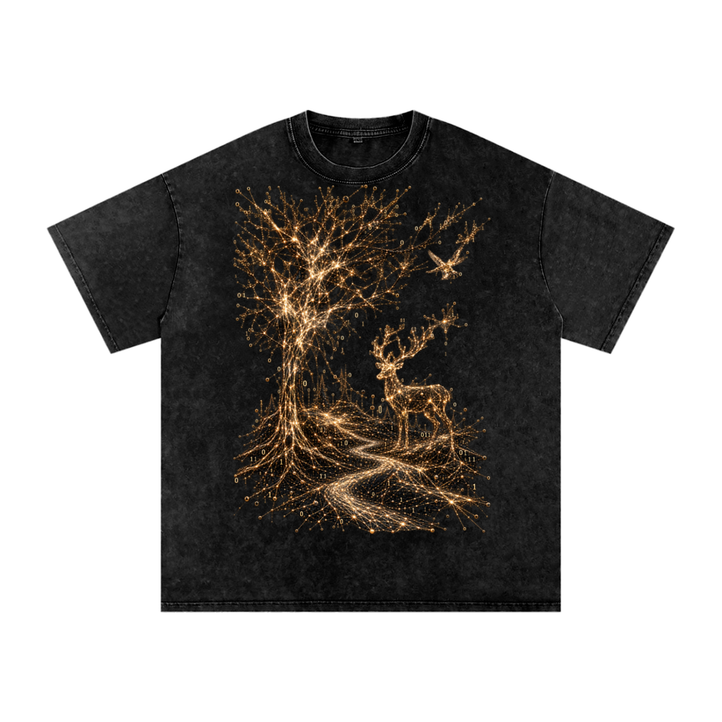 Life Is a System luxury oversized washed cotton T-shirt from the When Machines Dream collection by GlitchMeme