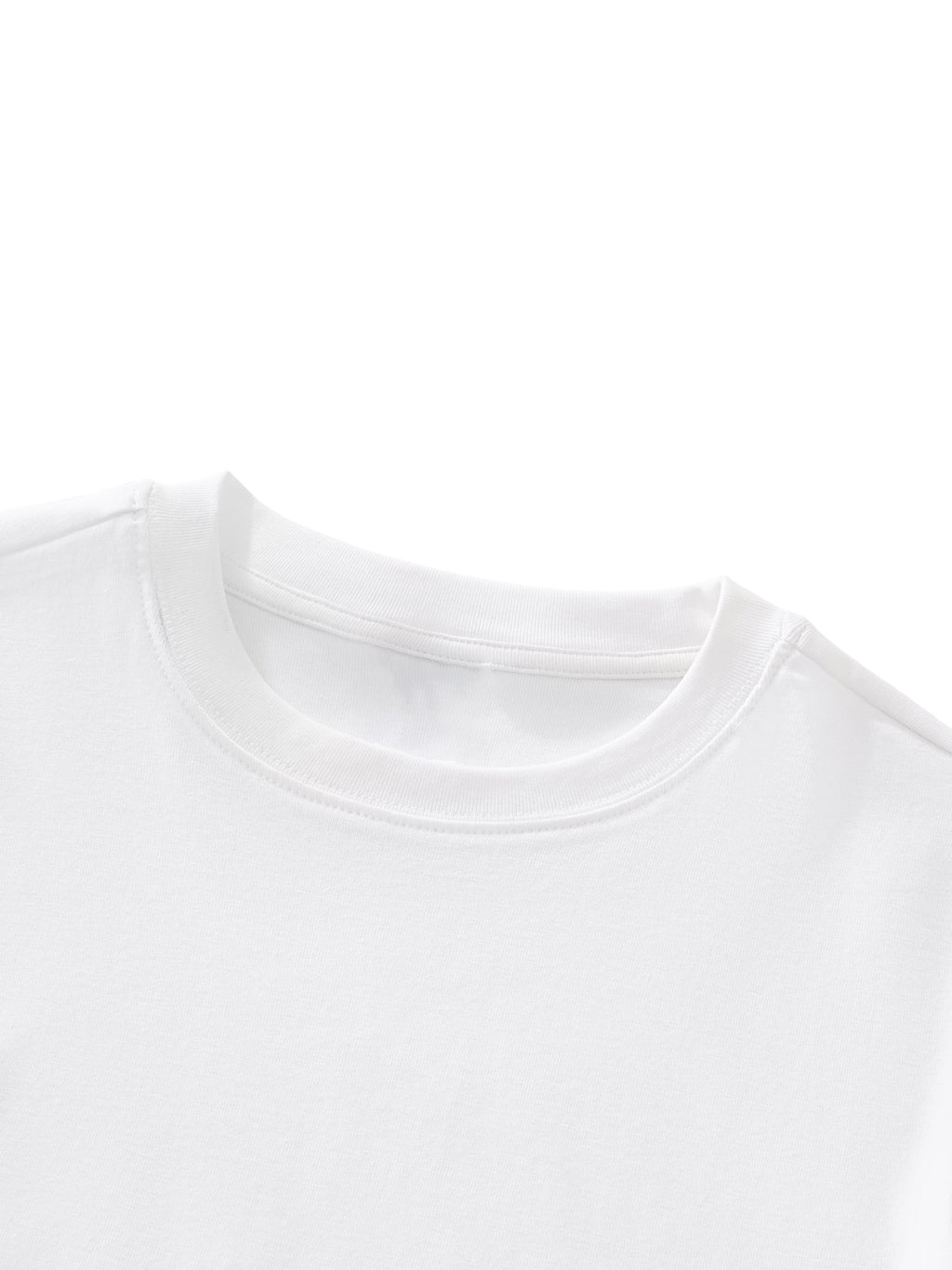 Life Is But a Meme women's contour luxury tee detail showing the reinforced crew neckline and smooth cotton-stretch finish
