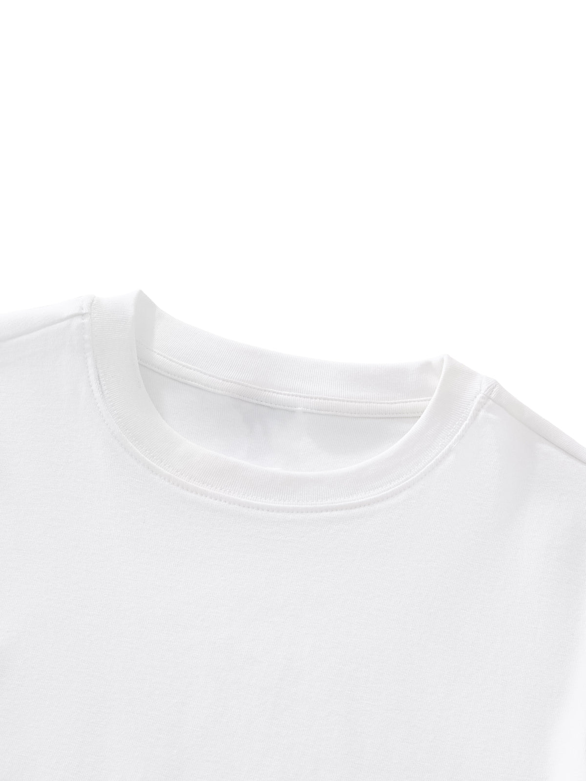 Life Is But a Meme women's contour luxury tee detail showing the reinforced crew neckline and smooth cotton-stretch finish